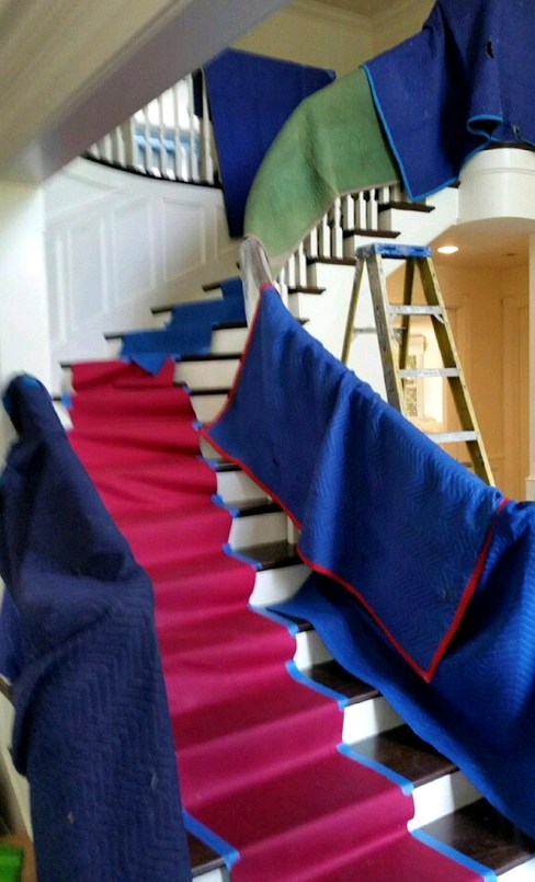 Stair runner protection installed for a residential move